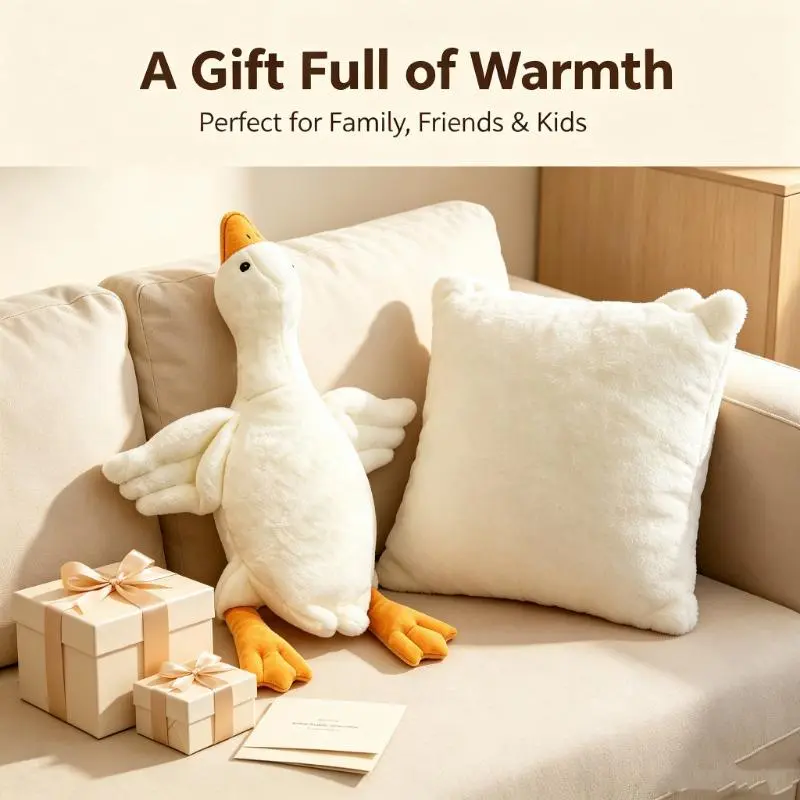 Goose Stuffed Animal Pillow Toy, Cute Duck Plush Cushion Soft Huge Plushies Pillow,White Duck Plush Gift for Girlfriend, Kids or Best Friend