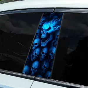 2 Serene Blue Ghost Fire Skull Themed Car Decals, Side Decals, Car Vehicle Decoration - Waterproof and Scratch Resistant Vinyl Stickers, Skull Stickers, Easy to Apply and Remove, Self-Adhesive Stickers for Car, Refrigerator Decor