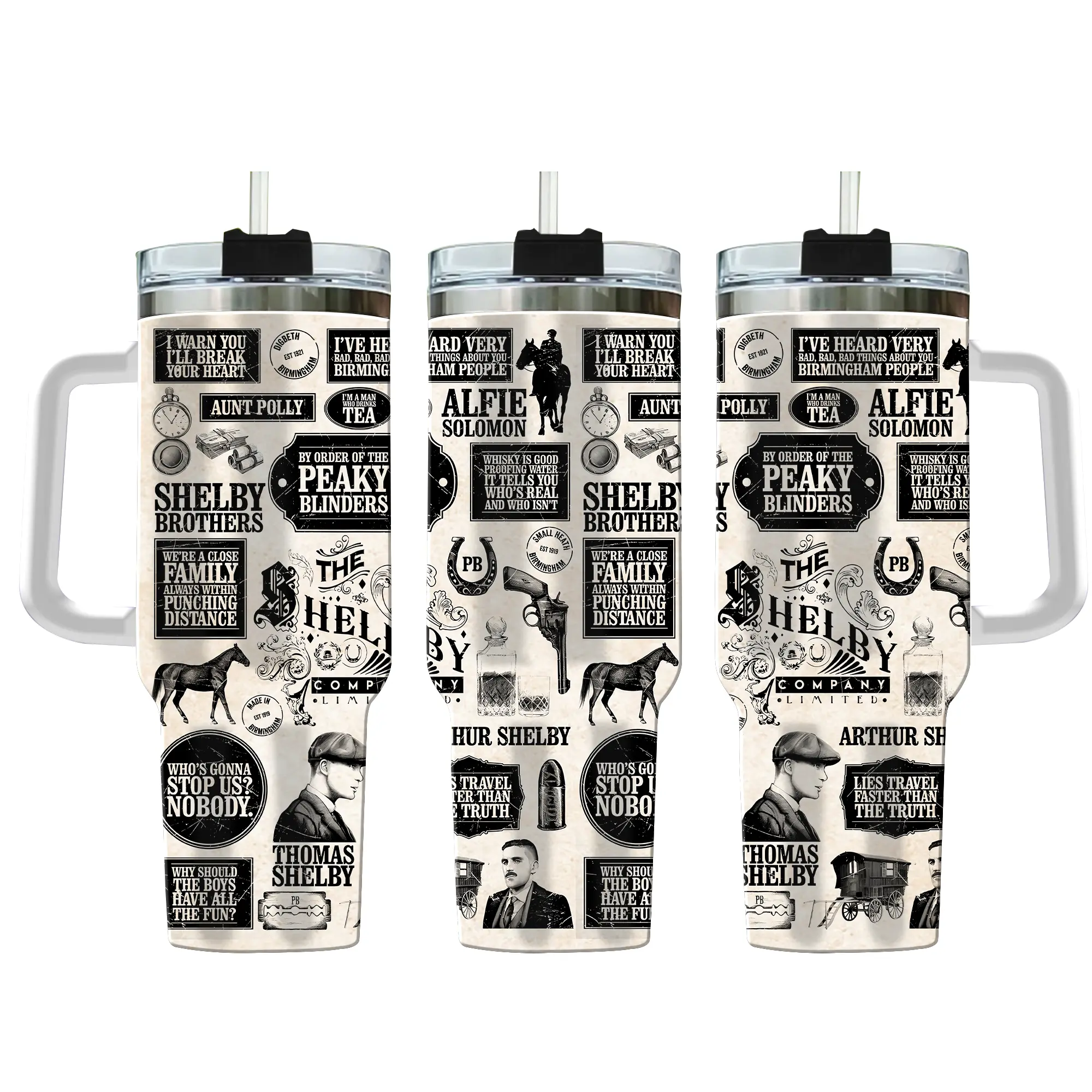 Peaky Blinders Tumbler 40oz With Handle, Birmingham Gang Fan Cup, TV Show Merch, Movie Lover Gift