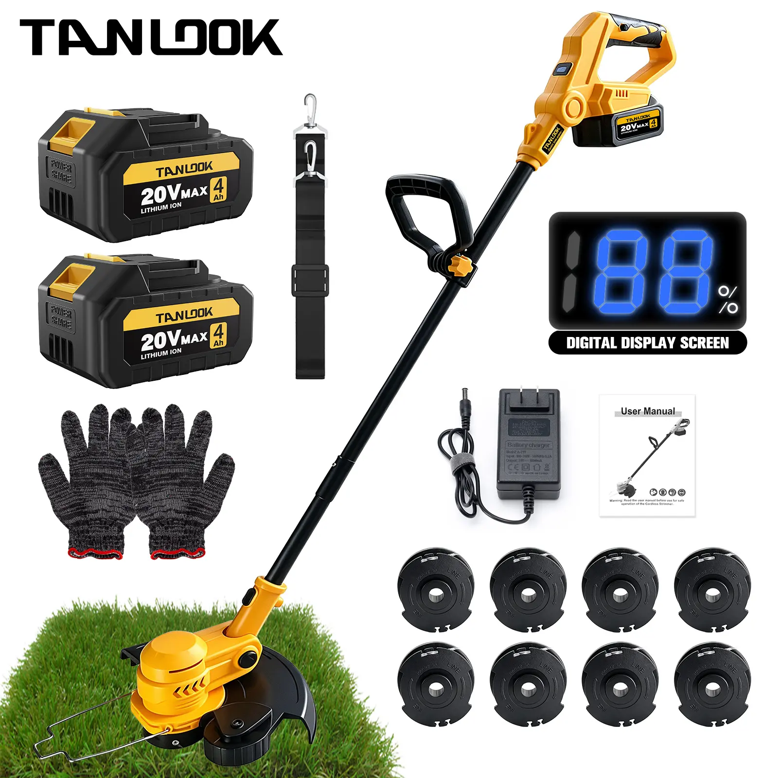 Cordless Weed Wacker, Brushless 3-in-1 String Trimmer, Weed Eater & Lawn Edger with Wheel, 20V Battery Powered 12-Inch Grass Trimmer, 8500 RPM Electric Brush Cutter, Charger & 8 Replacement Trimmer Lines