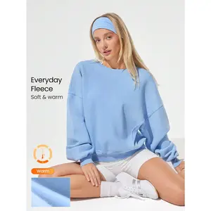 GLOWMODE Everyday Fleece Cozy Club Soft Lightweight Warm Chill Oversized Fit Ribbed Waist-Length Crewneck Pullover Autumn Winter Outdoor Daily Casual