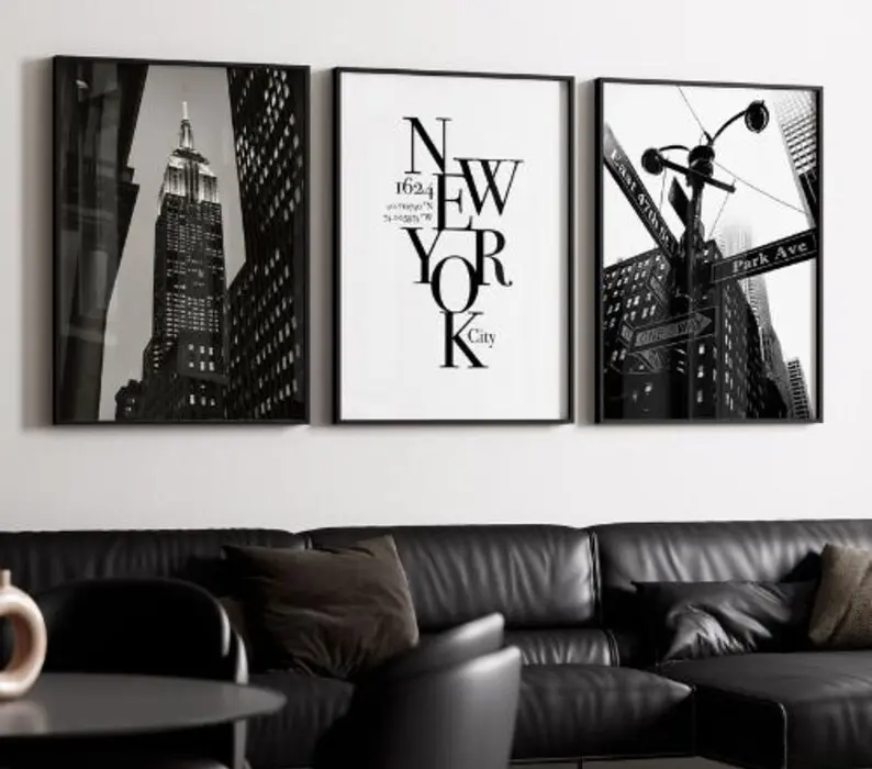 New York City Poster Set of 3 | Black and White Printable Wall Art   Photography for Home or Office