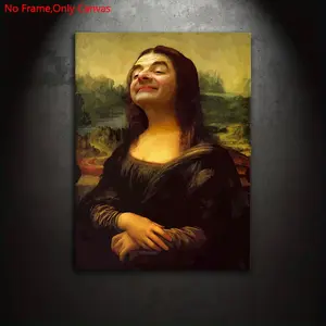 1 piece/set of frameless canvas print poster, retro classic art, funny Bean Mona Lisa, perfect gift for abstract oil painting culture lovers, ideal gift for bedroom, living room, mural, wall decoration, Vintage Wall Art