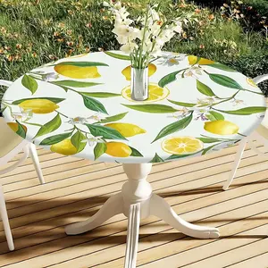 1PC,Round Tablecloth with Lemon Print, Elastic Polyester Washable Half Cover, High Quality Anti-Wrinkle Foldable Tablecloth for Events
