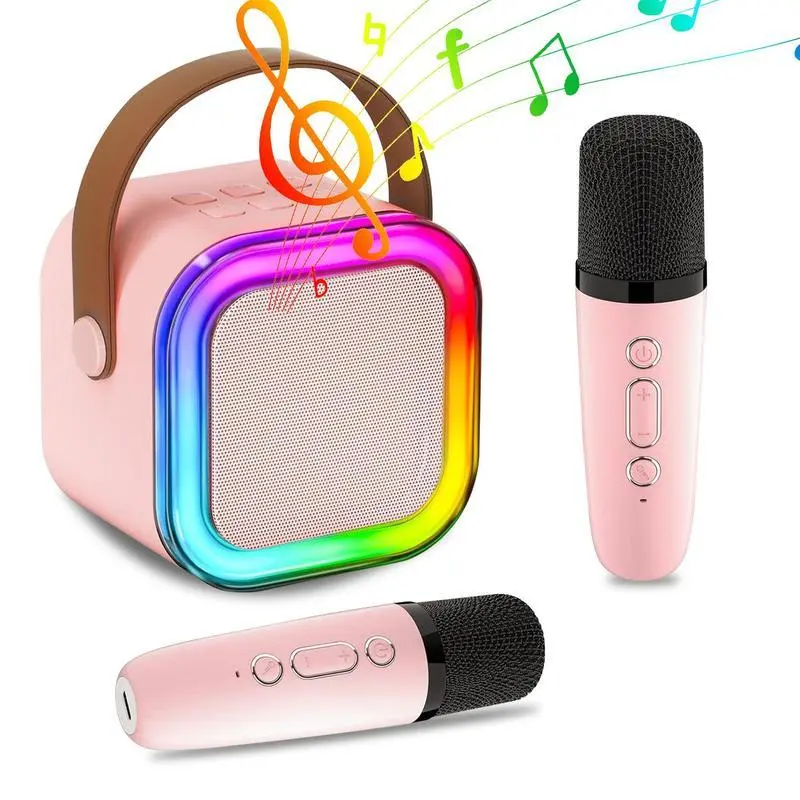 Karaoke Machine Toy Multifunction Portable Karaoke Machine With 2 Wireless Microphone, 1 Set LED Light Karaoke Singing Speaker, Creative Birthday And Holiday Gift