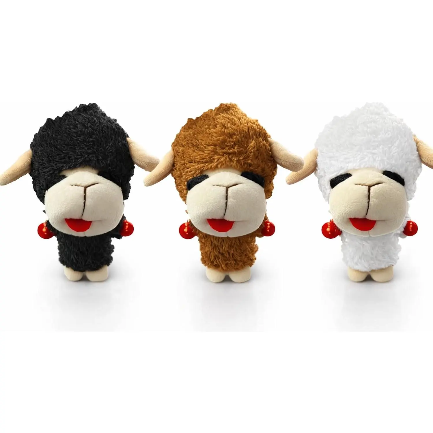 Multipet Knobby Noggins Lamb Chop Dog Toys| Lambchop Knobby Noggins Pet Toy| Squeaky Dog Toy Plush| 3 Pack (Black + Brown + White) (5")