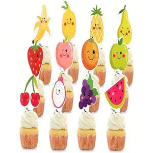 Fruit Cake Decorations, Perfect for Summer Parties and Carnival Themes, Includes Various Fruit-Shaped Paper Cutouts, Ideal for Cakes and Cupcakes