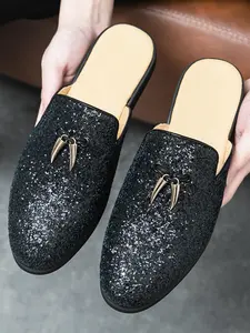 Men's Fashionable Glitter Design Slip on Slides, Casual Comfortable Breathable Slippers for Daily Wear, Lightweight Breathable Shoes for All Seasons, Footwear, Boy, Bear Claw Mules