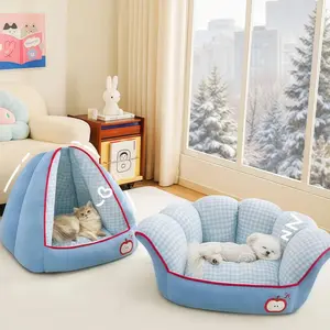 Cute Dog House Indoor, Foldable House Kennel Bed Mat with Cushion, Dog Cat Cave Bed, Pet Tent, Dog Products