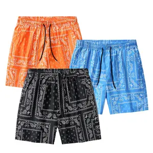 Mens Paisley Bandana Print Shorts, Elastic Drawstring Waist Casual Shorts with Side Pockets, Lightweight Quick Dry Summer Shorts, Boho Style Streetwear Shorts for Men, Perfect for Beach, Vacation, Travel, Gym, Daily Wear