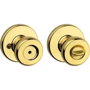 Kwikset Tylo Interior Privacy Door Knob with Lock, Door Handle For Bathroom and Bedroom, Polished Brass Keyless Turn Lock Doorknob,  Count (Pack of )
