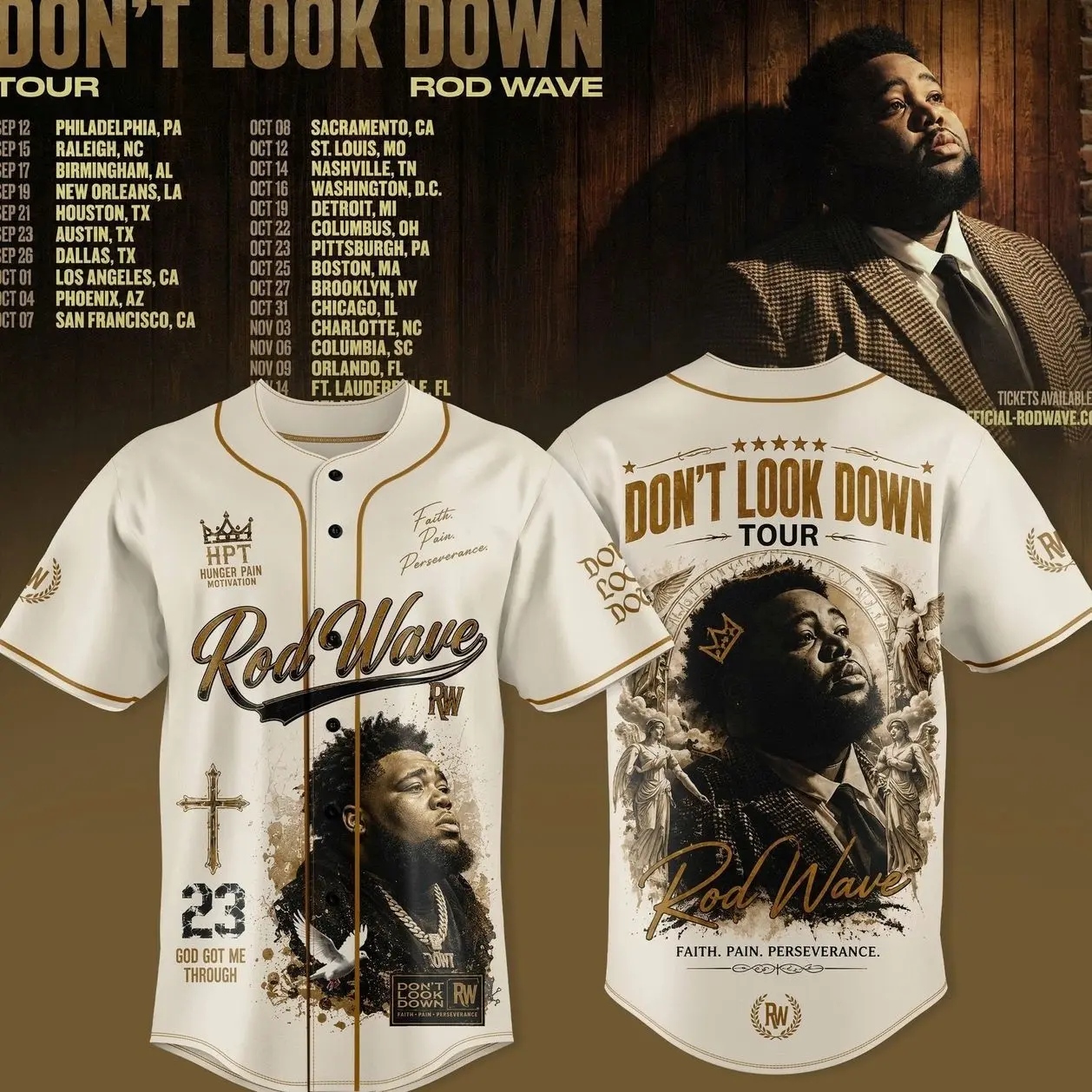 Rod Wave Don't Look Down Tour 2026 Baseball Jersey, Concert Fan Button Up Shirt, Rod Wave Tour Merch, Music Fan Apparel, Unisex Jersey Gift for Men and Women