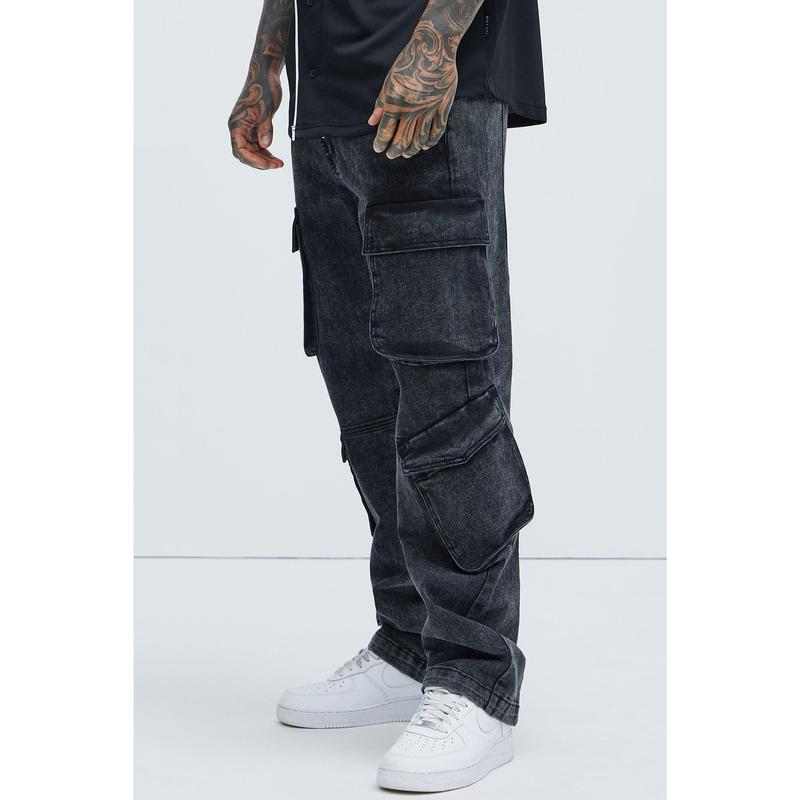 Black Jack Mike Straight Cargo Jeans - Black Wash