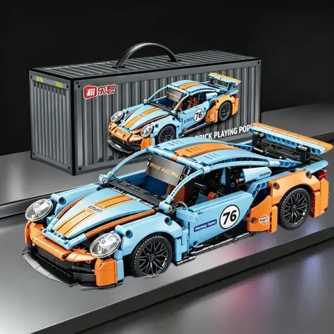 PAGBR Chenghaitoy Limited Edition 1:14 RC 911 Supercar Model Car Kit - 1000+ Plastic Blocks, Dual Motors, 18 LED DIY Wiring, 2.4GHz Remote Control, Acrylic Display Case, Ages 8+, Unisex Collector Set
