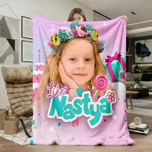1pc Like Nastya Birthday Theme Flannel Blanket, Character Flower Crown Design, Super Soft Cozy Warm Lightweight Throw for Sofa, Bed, Office, Travel, Camping, Picnic, Decor, Holiday Gift.