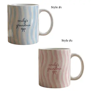 Custom Coquette Stripe Ceramic Mug: Personalized Grandma Coffee Striped Name Mug