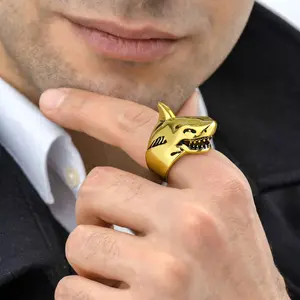 FaithHeart Shark Cuban Ring 7mm Wide Band Cuban Stainless Steel Chain Cool Rings