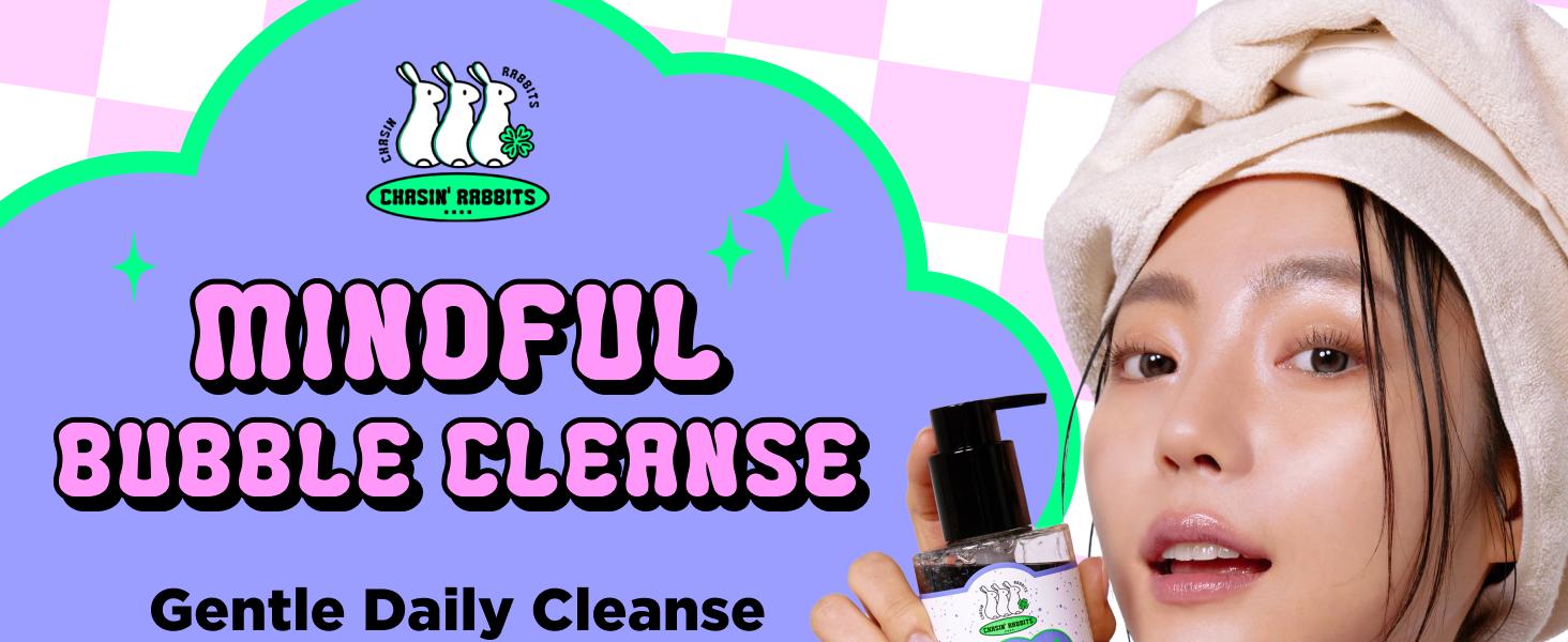 CHASIN' RABBITS Mindful Bubble Cleanse | Vegan All In One Face to Body Bubble Cleanser | Pore Purifying with Charcoal face wash for mens, For Oily Skin | 200mL/6.76 fl. oz
