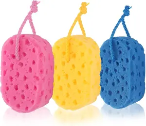 3 Pcs Exfoliating Bath Sponges Soft Shower Sponges for Women Reusable Body Sponges for Men Washing Scrubber Beige Hanging Personal Soap Bathroom Supplies