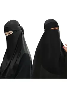 Women's Plain Chiffon Hijab Scarf, Modest Neck Protection Face Mask Niqab, UV & Glare Shield, All-Season Wear, Middle East Dubai Style
