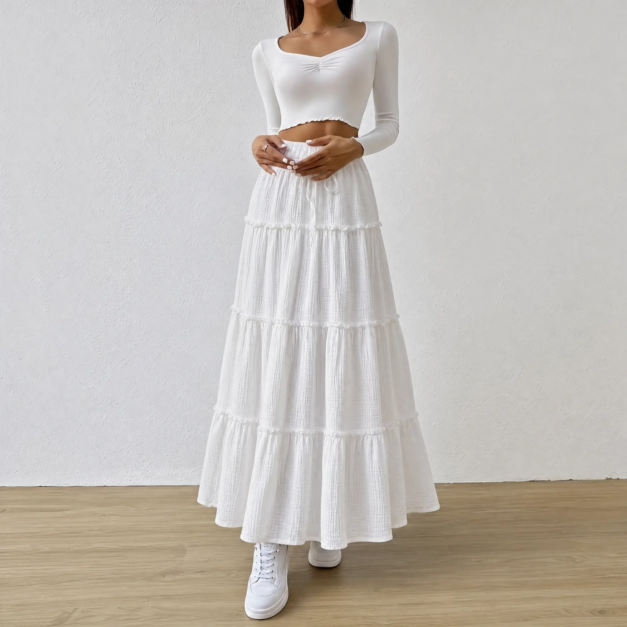 Womens Boho Bohemian Skirt  Maxi Skirt Flowy Ruffle Tiered Elastic High Waisted A Line 2026 Spring Summer Beach Vacation Long Skirts