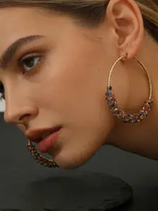 Handmade Colorful Rhinestone Hoop Earrings, Retro Unique Design, Striped Pattern, Titanium Alloy, All Seasons Accessories