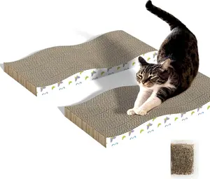 Pack of 2 Corrugated Cat Scratching Boards with Catnip - Double-Sided Scratch Pad for Indoor Cats
