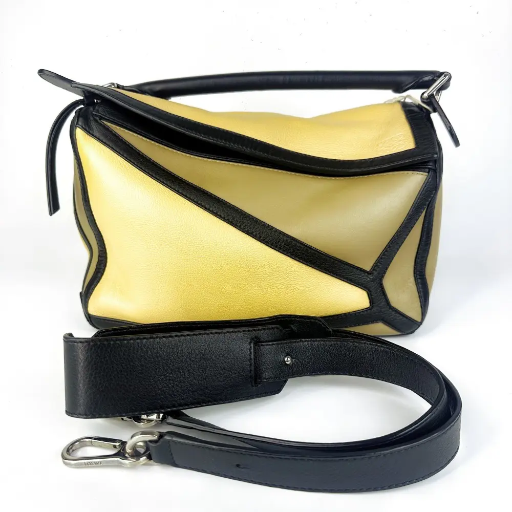 Pre-owned Loewe Small Puzzle Bag, Yellow Calfskin with Black Trimming【1039】