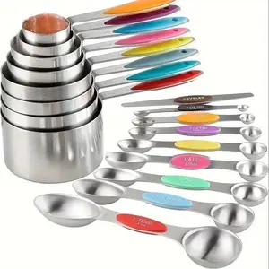 Stainless Steel Measuring Cups & Spoons Set, Measuring Cup Included, Stackable Soft Handle Measuring Cups, Kitchen Measuring Utensils for Baking & Cooking, Kitchen Gadgets