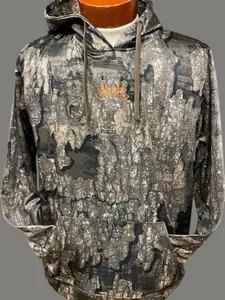 Realtree Timber Camo Hoodie. Earth Brown, Gray, Green Tones. Tree Camouflage Pattern, Hunting, Outdoors.