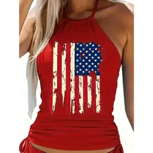 JoLip New Conservative European And American High Elasticity Belly Covering Slimming High-end Swimming Swimsuit Tankini Set American - style Patriotic