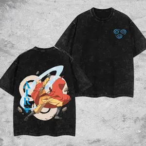 Avatar Team Adult Avatar Aang The last Air Bender  Retro Unisex Acid Washed T-Shirt, Hoodie, Avatar The last Air Bender Graphic Tee, Anime Streetwear Top, Black Bull Aesthetic Manga Merch, Gift for Anime Fans, Christmas Gift