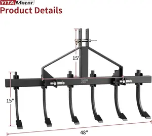 YITAMOTOR Chisel Plow Scarifier, Detachable Cultivator with 6 Scarifier Shank, 3 Point Scarifier for CAT-0 & CAT-1