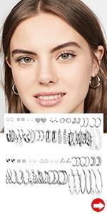 36 Pairs Gold Earrings Set for Women, Fashion Pearl Chain Link Stud Drop Dangle Earrings Multipack Hoop Earring Packs, Hypoallergenic Earrings for Birthday Party Jewelry