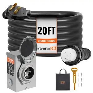 fathersdaygift  VEVOR 50 Amp Generator Cord and Power Inlet Box Kit, 20FT, NEMA 14-50P/SS2-50R STW 6/3+8/1 AWG Generator Power Cord with Twist Lock Connector, Pre-Drilled Inlet Box for Generator to House, ETL Listed