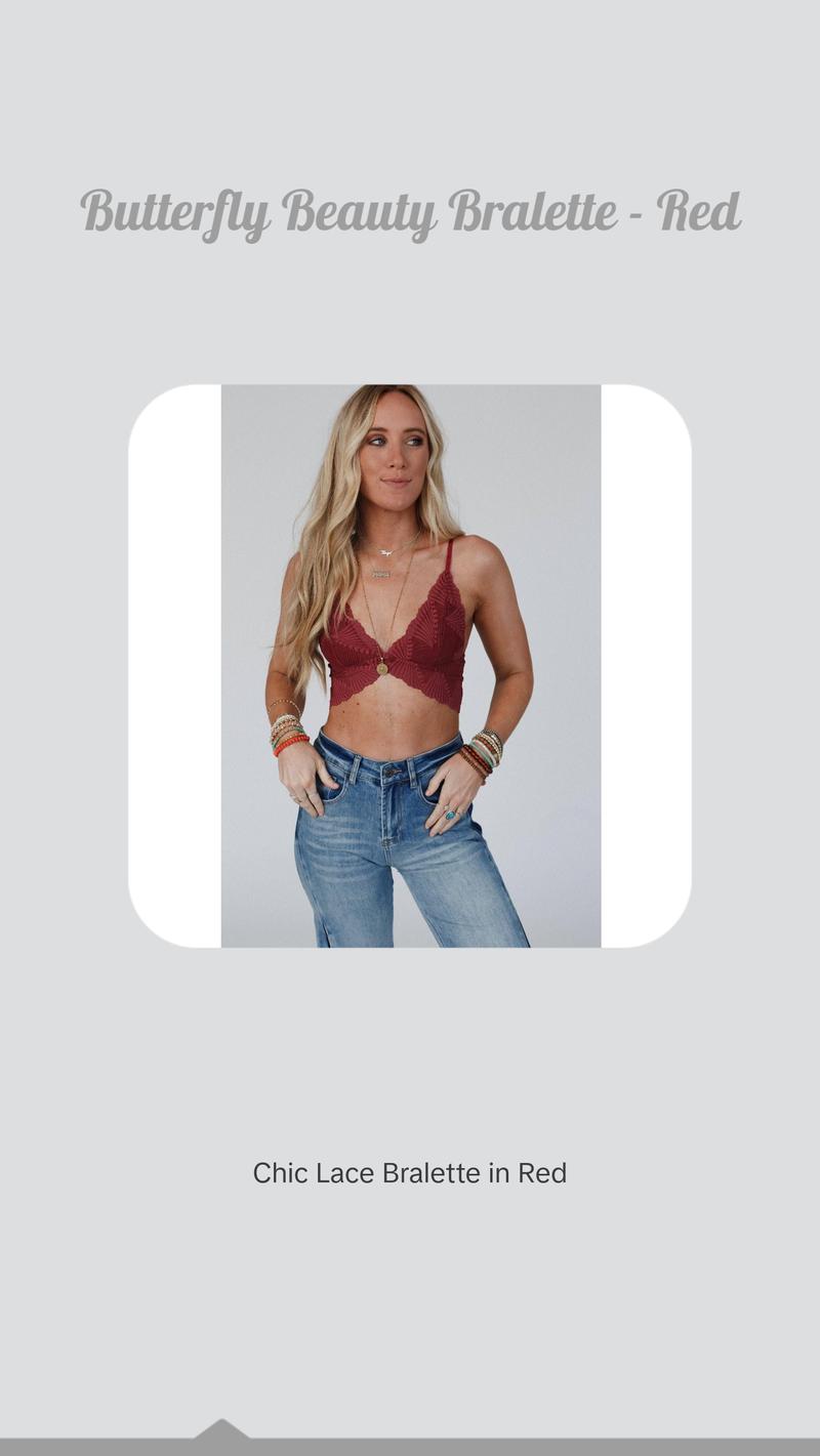 Butterfly Beauty Bralette - Red Cute Plain Lace Details 90% Nylon 10% Spandex Versatile Under Top or Dress