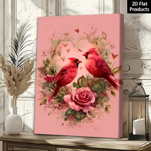 Framed canvas oil painting < Birdsong and Floral Fragrance >   Rose Wreath Love Art Painting, romantic wall decoration suitable for living room, bathroom, Valentine's Day gift, winter and spring home decoration, framed poster in stock at local wareh