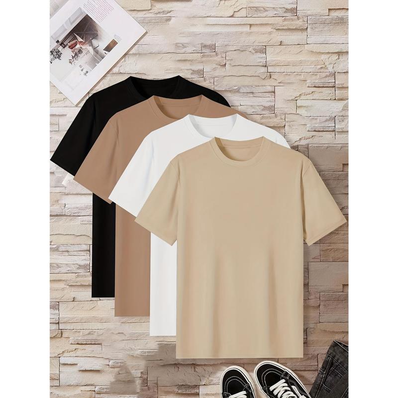 Men's 4pcs Set Solid Color T-shirt - Soft, Breathable Home Wear ...