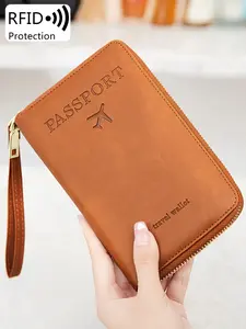 Summer Simple Plain Passport Cases, Gifts for Girlfriend, Multi-functional Zipper Travel Card Holder, RFID Blocking Card Holder, Travel or Business Trip Air ticket storage Document ,Fashion Wallet Travel Accessories 2025, Earthtone Fall Freshness,