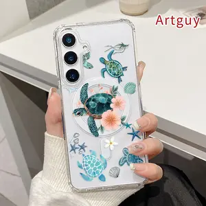Sea - turtle Fantasy Pattern Magnetic Phone Case for  Samsung Galaxy S26 Edge S23 Ultra S24 Plus FE S25 S22+ Anti-Yellowing Shockproof Lightweight Transparent Acrylic Large Hole Soft Cover Supports Wireless Charging