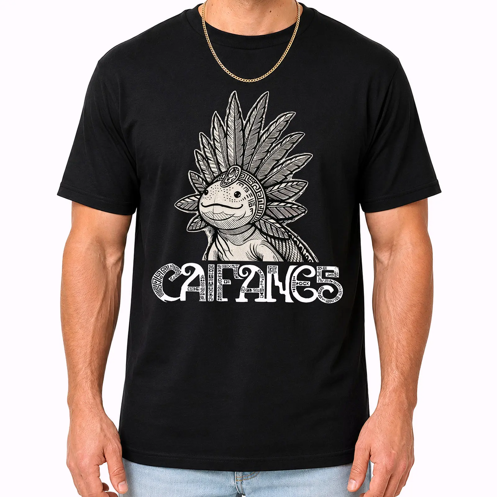Caifanes Axolotl T-Shirt – Aztec Latin Rock Graphic Tee, Cotton Fabric Crew Neck, Short Sleeve Unisex Streetwear Trendy Top for Men for Women
