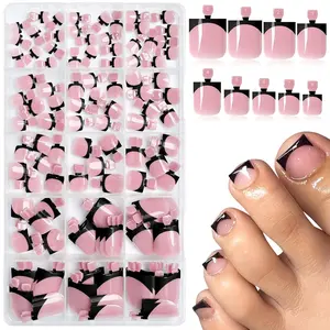 2-Set Nude French Short Box-Toe Press On Toenails Kit - Sweet Square Patch Stickers, Complete Coverage, Multi-Style Glossy Pink Fake Toenails, Elegant Artistic Wearable Nail Art Set