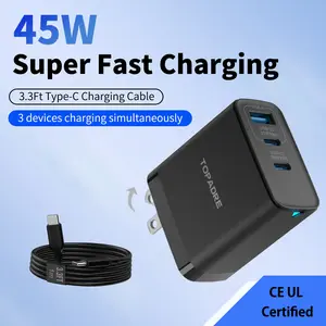 TOPADRE 45W PD Fast Charger, 3-Port Fast Charging Adapter with Indicator Light, Free 3.3ft Cable Include, Compatible with iPhone 17/16 Series & Samsung Galaxy Series