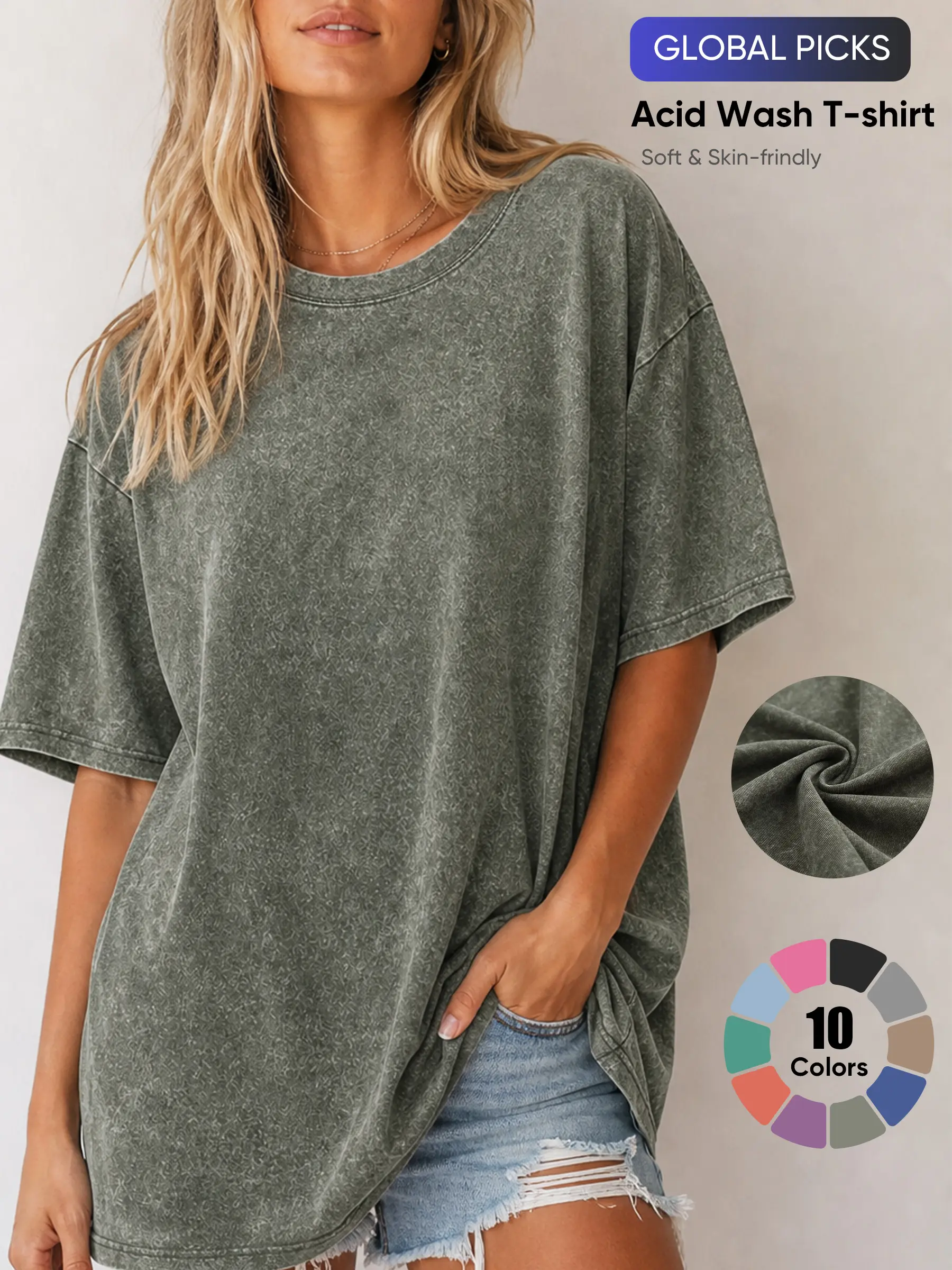 2 Pack Tees Acid Wash Oversized Shirt Longline Tees For Ladies Relaxed Baggy Fit Crewneck Short Sleeve Plain Shirts Comfy Loungewear All Season Casual Outfit Tops