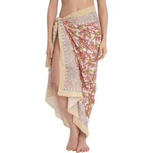 Swimsuit Beach Sarong Cover Ups for Swimwear Women-Hand Print Wrap Skirt