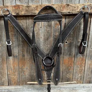 Dark Oil Basketweave with Silver Dots Tack Sets