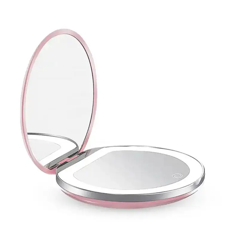 Portable Foldable Makeup Mirror, 1 Count Glam Travel Makeup Mirror with LED Light, Compact Mirror for Women, Pocket Size Makeup Tools, Travel Hand Mirror 8