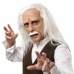 VIARECKL Full Head Mask with White Hair Latex Realistic Men Face Beard Halloween Costume Party Props Old Man Rubber Halloween Mask Cosplay Party Headgear