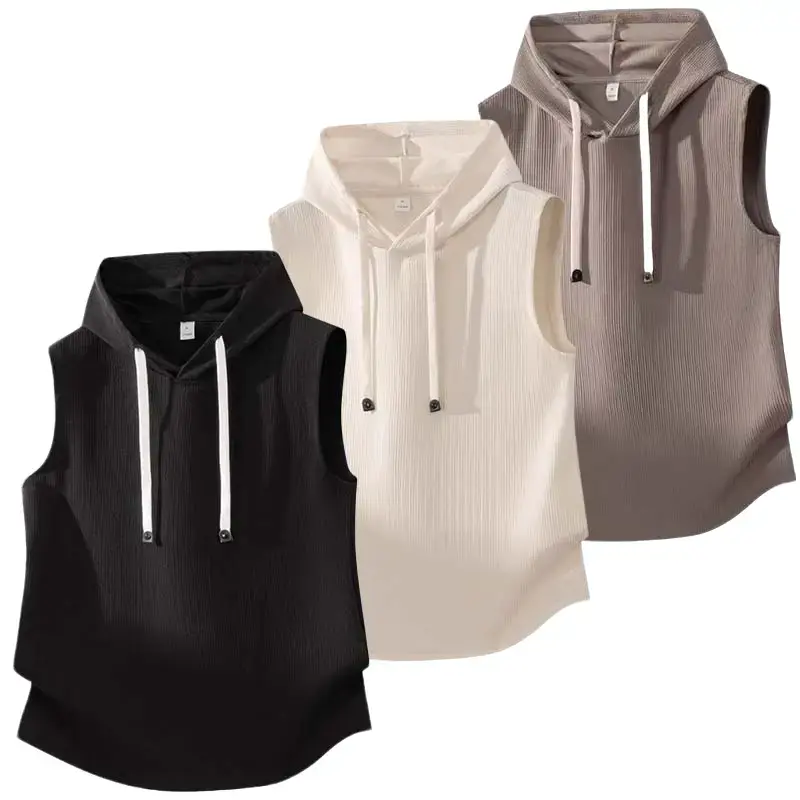 Men's Unisex Summer Basketball Sleeveless Hooded Tank Top - Stretch Polyester, Oversized Pullover, Casual Athletic Outerwear, No Closure Vest#SummerWins, Plain, Fashion, Sporty Chic, Hiking
