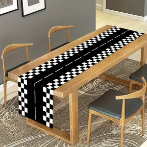 1pc Racing Track Chic Table Runner, PE Plastic Black & White Checked Racing Car Track Table Runner Table Flag Tablecloth - Racing Car Party & Birthday Party Tablecover Decor